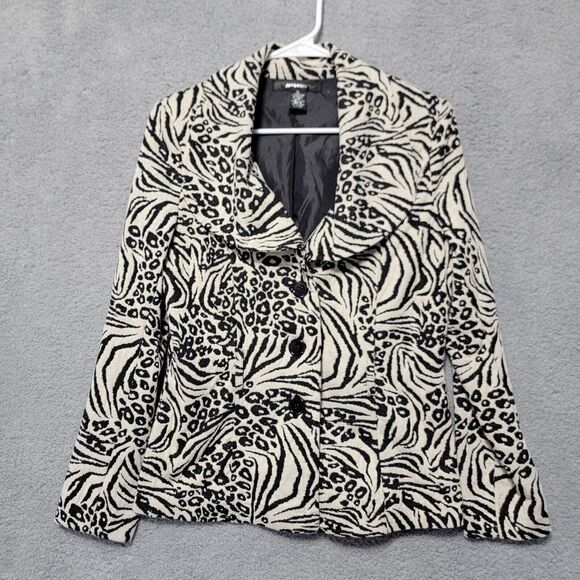89th & Madison Jackets & Blazers - 89th & MADISON Women's Animal Print Jacket Blazer Cream‎ Black Size Small